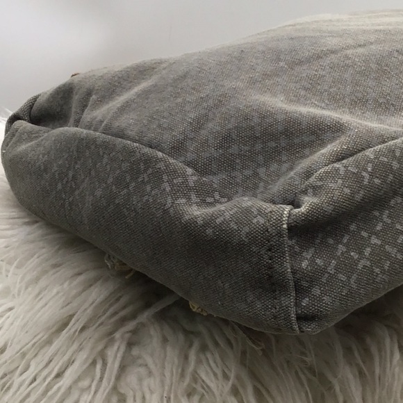 Mona B Upcycle Taupe Canvas Fringe Shoulder Bag - Picture 10 of 11